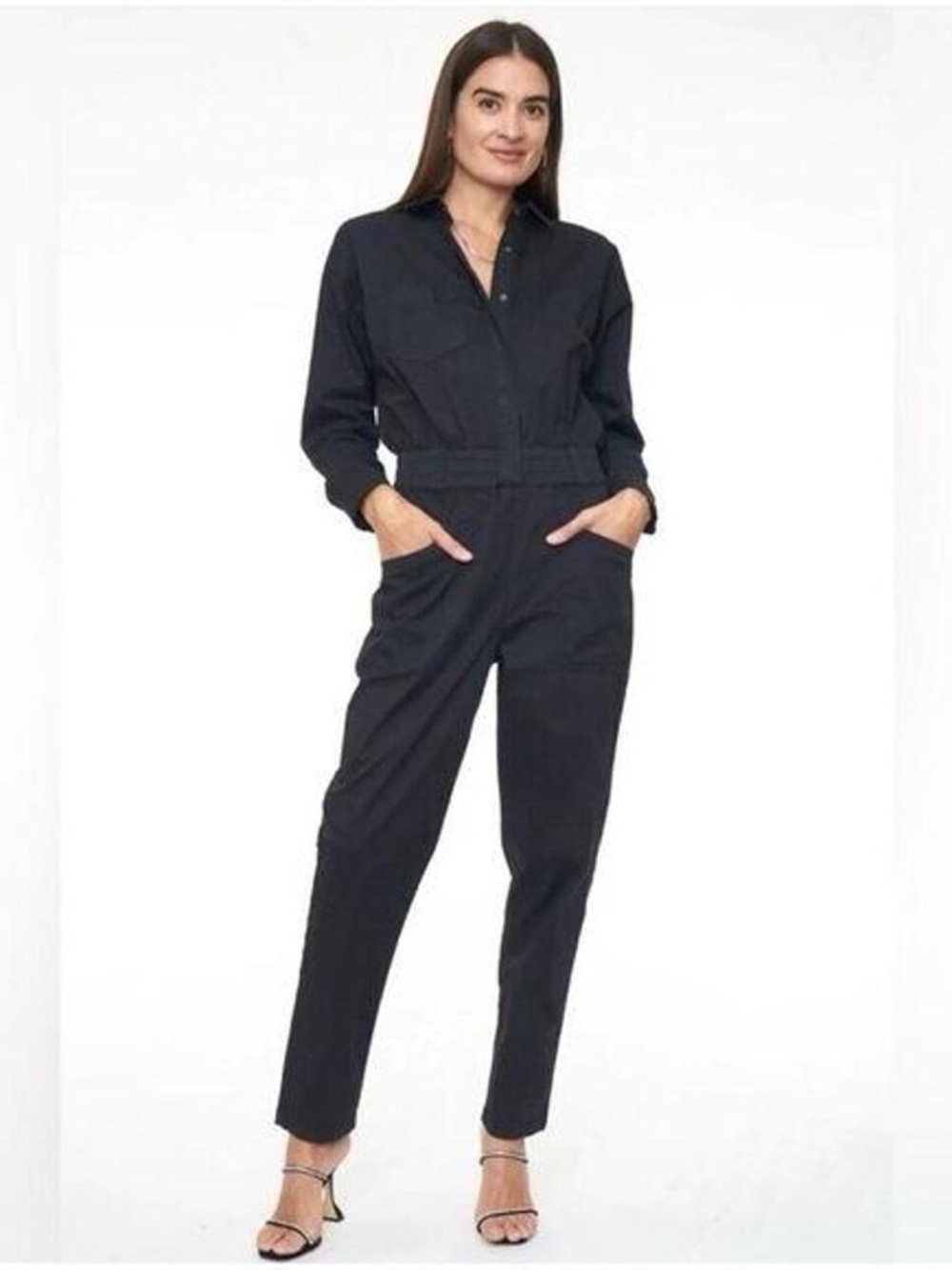 Brand new: Pistola Black Long-Sleeve Button-Up Jumpsuit
